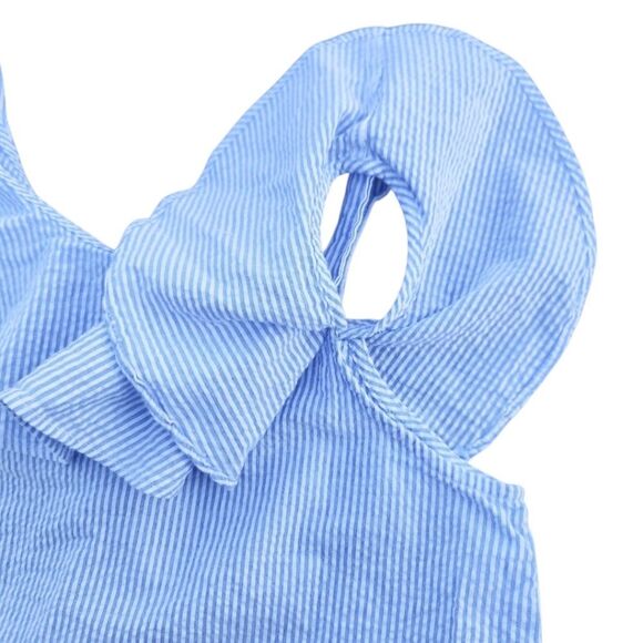 H&M Girls One-Shoulder Ruffle Tops light Blue White Stripes Size 12 (12-13 Years - Picture 7 of 9